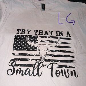 White Graphic T-Shirt with Bull Skull and Flag Design